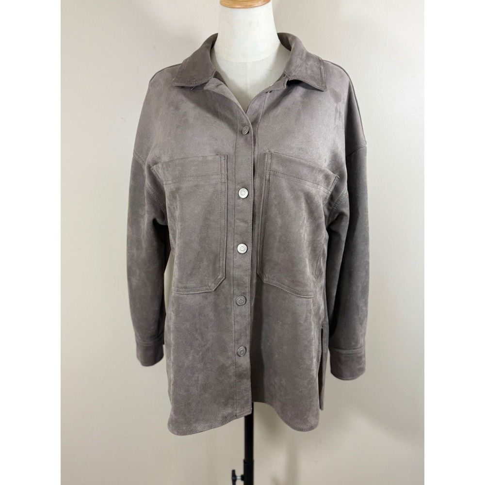 Truth by Republic Women's Small Faux Suede Shacket Taupe Snap Front Quiet Luxury